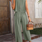 Sleeveless Vest and Wide-leg Pants Casual Two-piece Suit