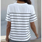 Women's Knitted Striped Button Round Neck Short Sleeve T-Shirt 26924936YM