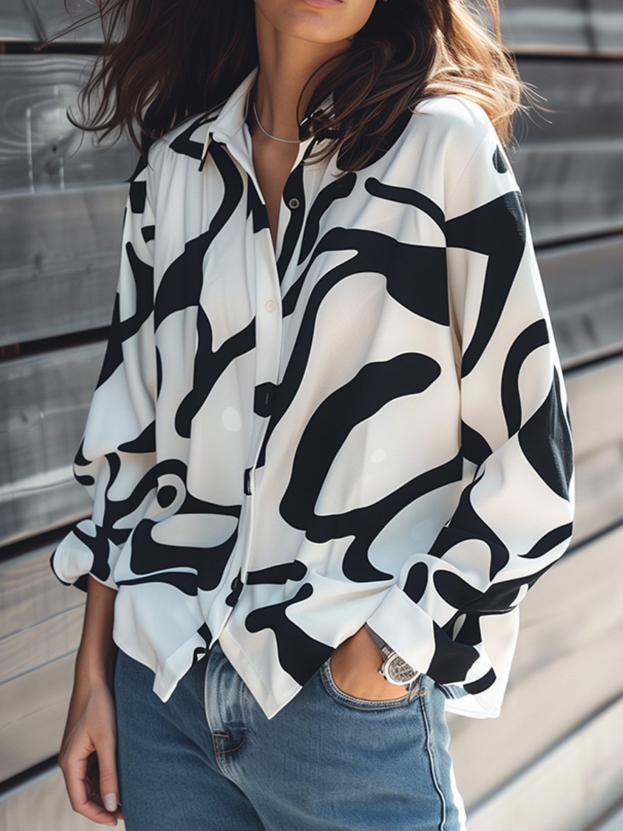 Irregular Printed Long Sleeve Shirt