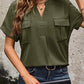 Solid Color V-neck Pocket Short-sleeved Shirt 22982116