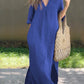 Women's Solid Color V-Neck Linen Pocket Dress