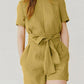 Casual Cotton and Linen Solid Color Belted Jumpsuit