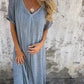 Stylish Cotton and Linen V-neck Dress