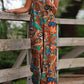 Fashion Printed Suspender Pocket Wide Leg Jumpsuit