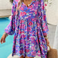 Ethnic Half-button Lantern Sleeve Loose Dress