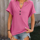 V-neck Button-down Solid Color Short-sleeved T-shirt 01225824