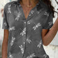 Dragonfly and Floral Print Short-sleeved Shirt