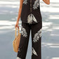 V-neck Casual Solid Color Printed Vest Wide-leg Pants Suit