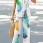 V-neck Casual Solid Color Printed Vest Wide-leg Pants Suit