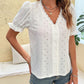 Women's V-neck Lace White Hollow Pullover Shirt 48246765YM