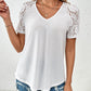 Hollow Lace Patchwork V-neck Loose T-shirt