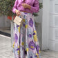 Casual Shirt and Printed Wide-leg Pants Set