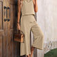 Sleeveless Vest and Wide-leg Pants Casual Two-piece Suit