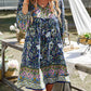 Bohemian Print Long-sleeved V-neck Tie Dress