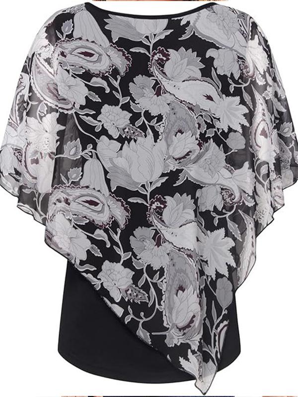 Lightweight Double Chiffon Printed Cape Shirt