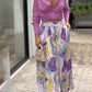 Casual Shirt and Printed Wide-leg Pants Set