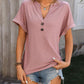 V-neck Button-down Solid Color Short-sleeved T-shirt 01225824