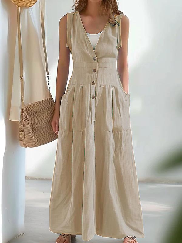 Cotton and Linen Suspender Midi Dress