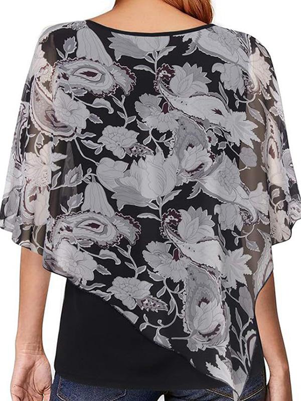 Lightweight Double Chiffon Printed Cape Shirt