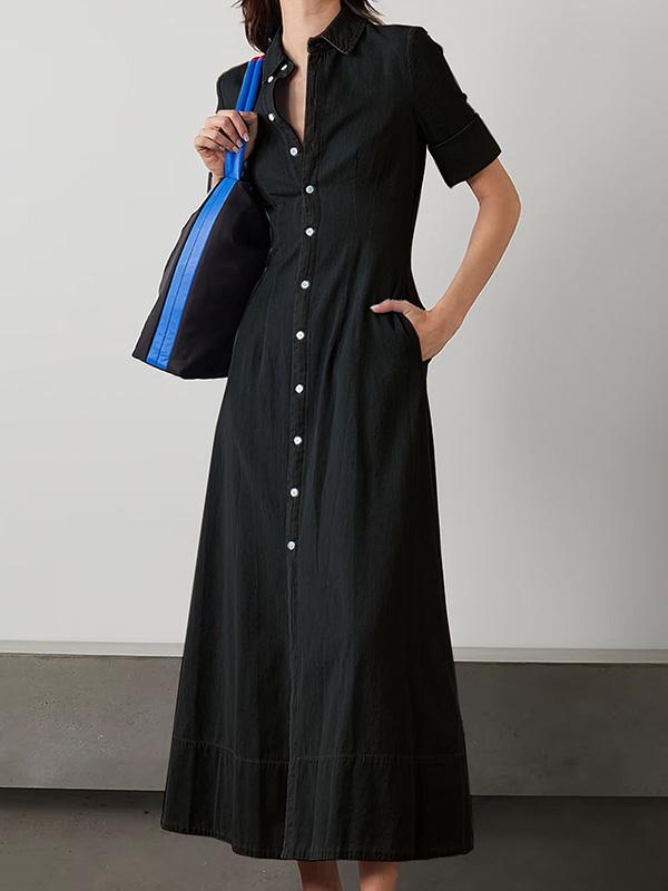 Cotton Cardigan Waist Pocket Maxi Dress