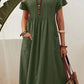 Cotton and Linen Comfortable Round Neck Pocket Loose Dress