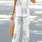 V-neck Casual Solid Color Printed Vest Wide-leg Pants Suit