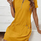 Cotton and Linen Slot Pocket Zipper Neck Short Sleeve Midi Dress