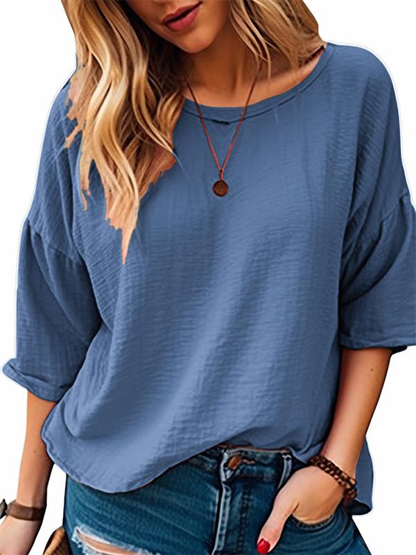 Casual Solid Color Three-quarter Sleeve T-shirt