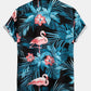 Buttoned Shirt with Tropical Flamingo Print and Short Swim Shorts