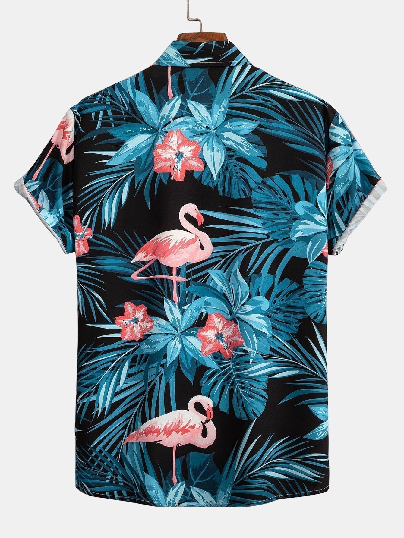 Buttoned Shirt with Tropical Flamingo Print and Short Swim Shorts