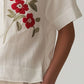 V-neck Embroidered Flower Short-sleeved Shirt