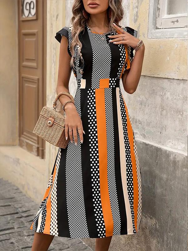 Striped Flying Sleeves Print Dress