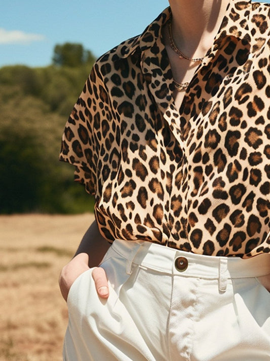 Casual Leopard Print Short Sleeve Shirt