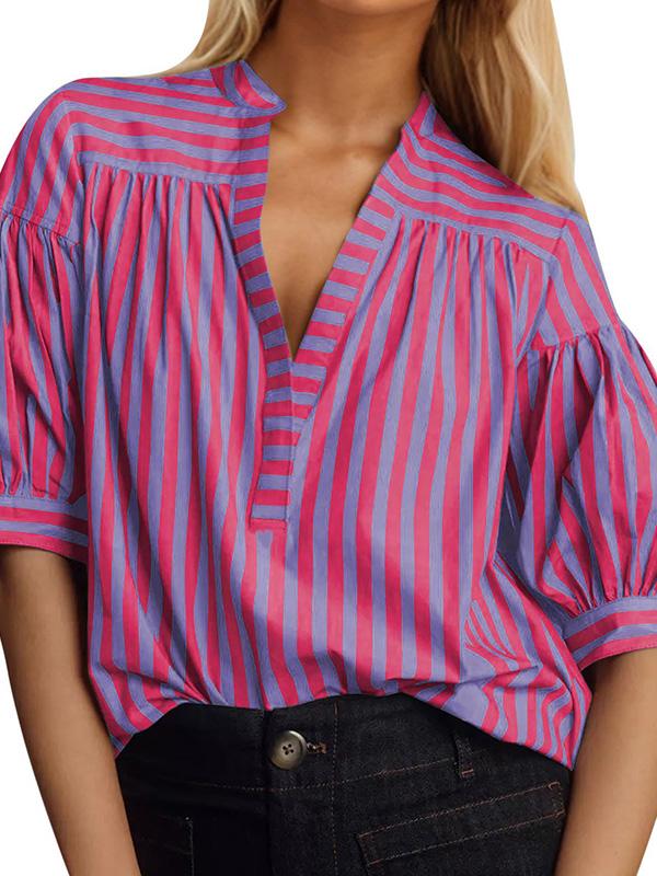 V-neck Striped Stitching Everyday Versatile Top