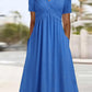 Women's Half Sleeve V-neck Solid Color Pockets Midi Dress