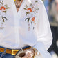 White Symmetrical Embroidered Long Sleeve Shirt