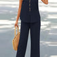 V-neck Casual Solid Color Printed Vest Wide-leg Pants Suit