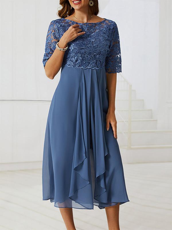 Elegant Lace Panel Midi Dress