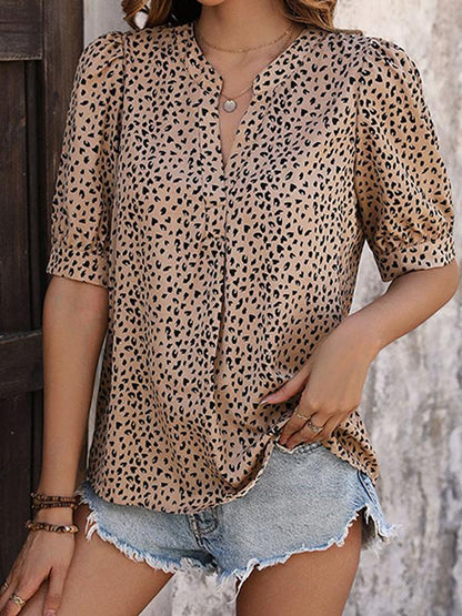 Women's V-neck Commuting Simple Leopard Print Shirt 21755578YM