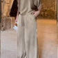 Fashionable Solid Color Mercerized V-neck Casual Suit