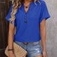 V-neck Button-down Solid Color Short-sleeved T-shirt 01225824