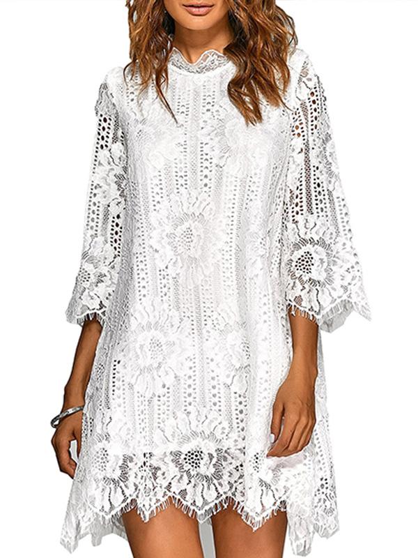 Solid Color Lace Embroidered Shift Dress