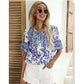 Women's Strappy Printed Bohemian Short-sleeved Shirt 19684748