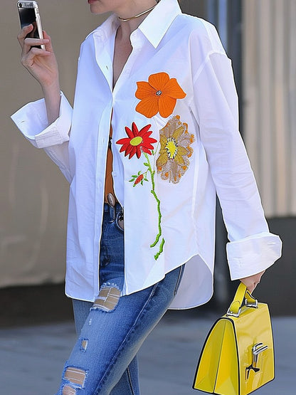 Urban Shirt Collar Floral Loose Shirt