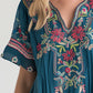 Embroidered V-neck Cotton and Linen Short-sleeved Top