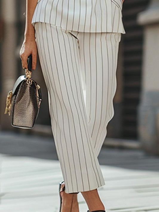 Striped Sleeveless Vest Commuter Cropped Pants Suit