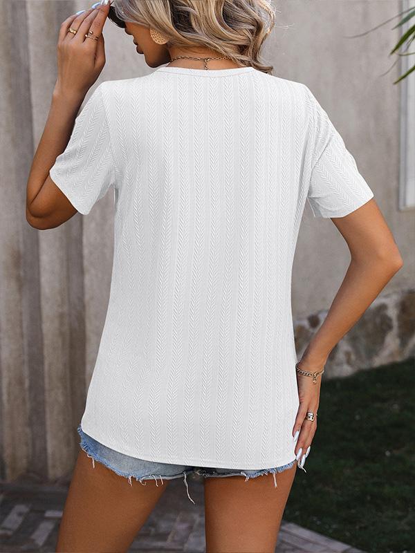 Round Neck Jacquard Short Sleeve T-shirt 44332792