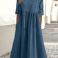 Cotton And Linen Casual Short Sleeve Pocket Pleated Loose Round Neck Dress