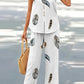 V-neck Casual Solid Color Printed Vest Wide-leg Pants Suit