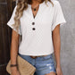 V-neck Button-down Solid Color Short-sleeved T-shirt 01225824